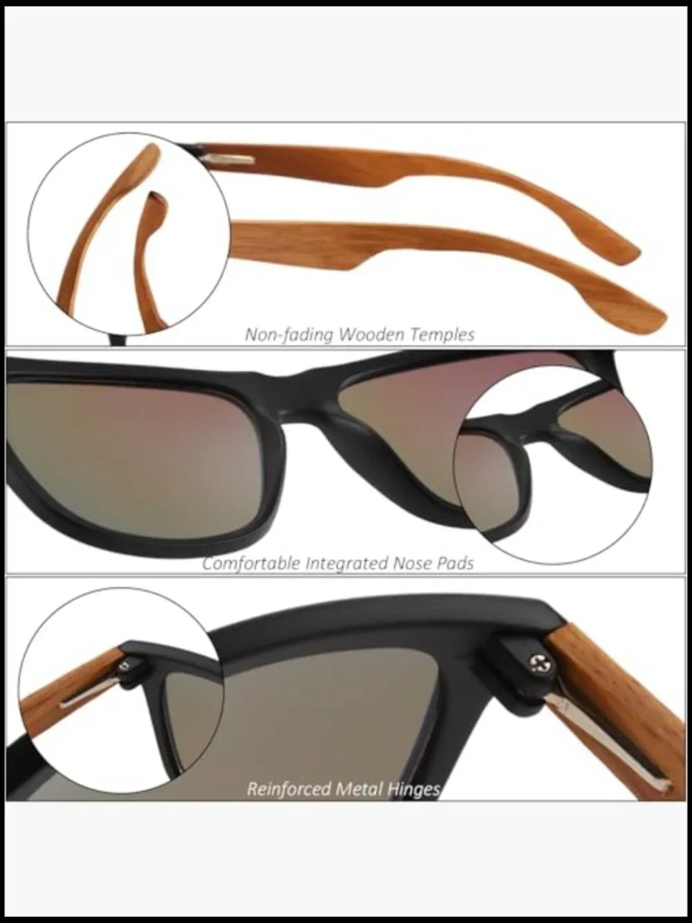 Wooden Arm Sunglasses UV400 Protection Retro Square Frame